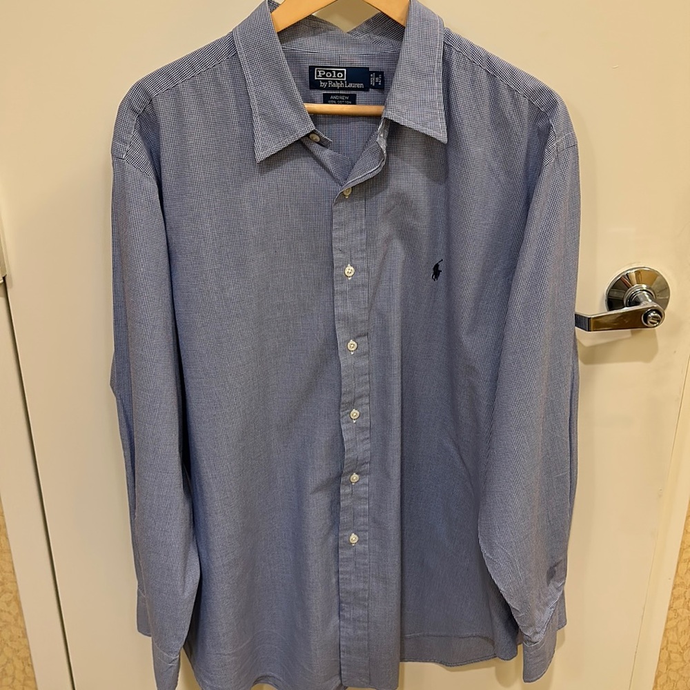 Used Polo by Ralph Lauren Men’s 18 34/35 L/S blue checkered dress shirt.